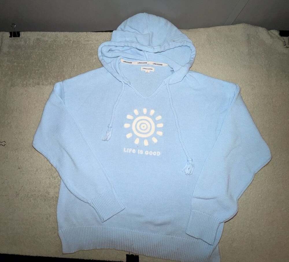 Life Is Good Sun Graphic Knit Hoodie Light Blue